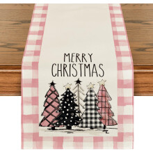 Watercolor Buffalo Plaid Christmas Tree Table Runner