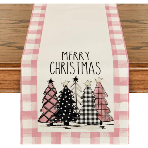 Watercolor Buffalo Plaid Christmas Tree Table Runner