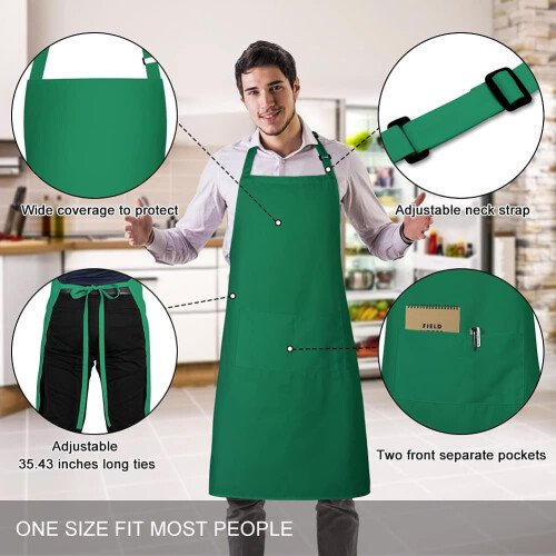 Lot de 2 tabliers de chef ajustables avec poches, verts 1