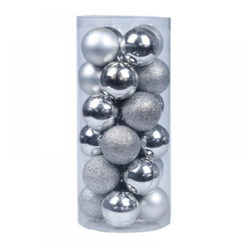 Silver Shatterproof Plastic Christmas Balls 24 pcs 1.2 inch