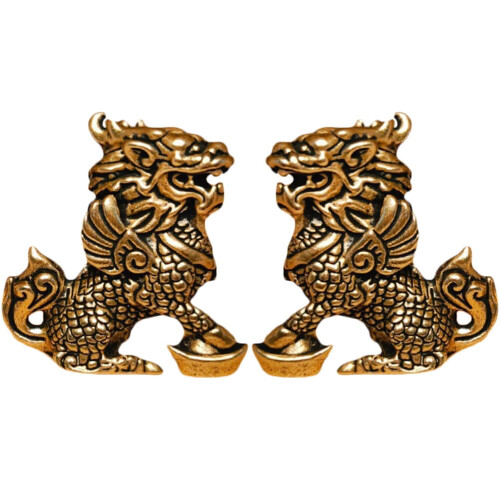Statuette Kylin in ottone, ornamenti da scrivania (2 pezzi)
