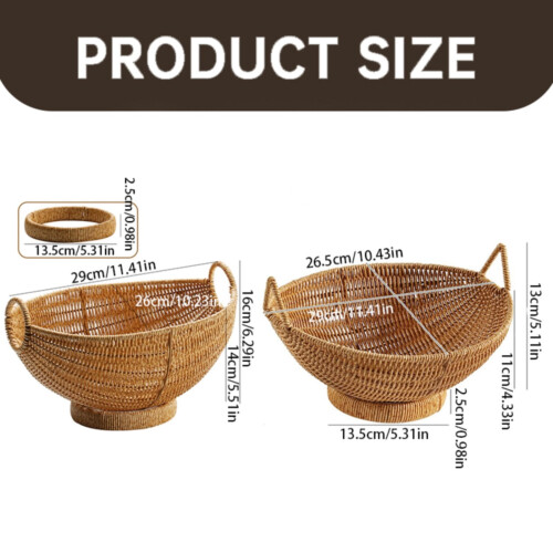 Wicker Fruit Basket Brown Footed Serving Tray 2
