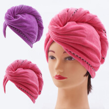 Coral Fleece Hair Towel Cap – Quick Dry, Secure Button,