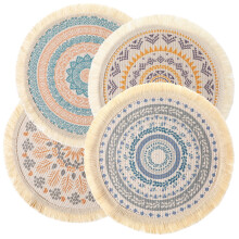 Manteles individuales bohemios tejidos de 4 piezas con borlas