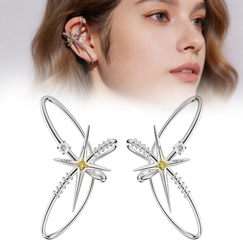 2Pcs Star Shape Ear Clip Without Needle Earrings Glittering 1