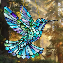 Ornament de Crăciun cu vitralii în formă de colibri, 1 bucată