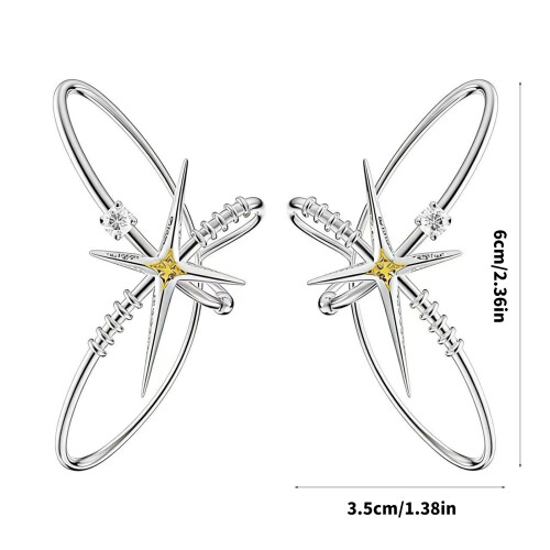 2Pcs Star Shape Ear Clip Without Needle Earrings Glittering 2