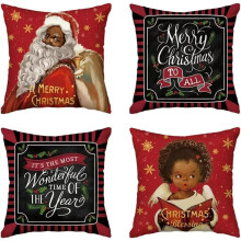 Capas de Almofada de Natal 45x45cm em Poliéster - Pacote com 4