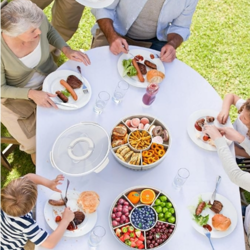 Plateau à collation rotatif à 6 compartiments avec couvercle transparent 1