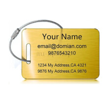 (Gold 85X55mm) Personalised Stainless Steel Luggage Tag Custom Engraved Name Address Travel ID