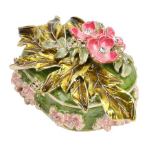 Blatt-Blüte grünes ovales Emaille-Schmuckkästchen Kristalle