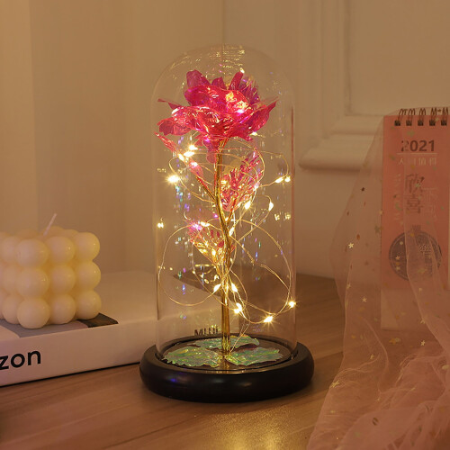 Cúpula de vidro Rosa Eterna com luzes LED – Rosa 1
