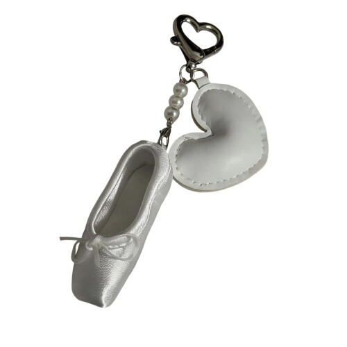 Leder-Ballettschuh-Schlüsselanhänger,-Silber