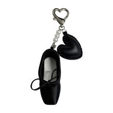 Sweet Miniature Ballet Shoe Keyring Heart Detail Key-Black