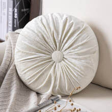 Crushed Velvet Pleated Round Pillow 40cm White