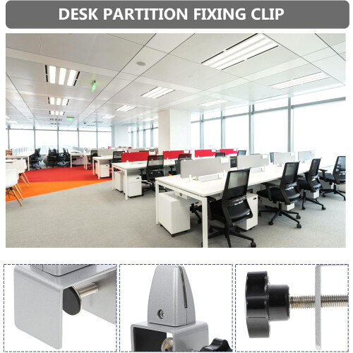 Adjustable C-Shape Partition Clamp Sneeze Guard Support Desk Divider Bracket Silver Privacy Panel Clip 2