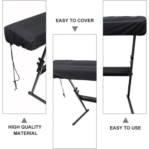 Black Piano Keyboard Dust Cover with Adjustable Elastic String Cord, Hand Washable Fabric 2