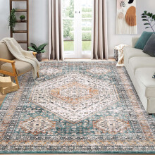 Haperlare area rug vintage washable flatweave 4x6 ft green