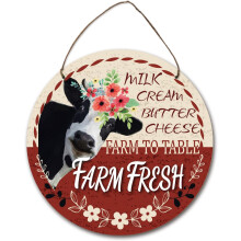 Znak z drewna „Farm Fresh Cow” 11,8 x 11,8 cala, dekoracja ścienna w stylu farmy