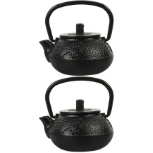 Conjunto de 2 miniaturas de bules de chá em ferro fundido para decoração.