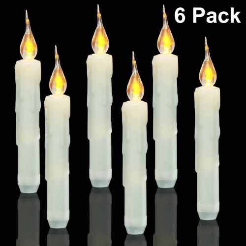 Flammeløse LED-koniske lys, batteridrevne, 6 stk.