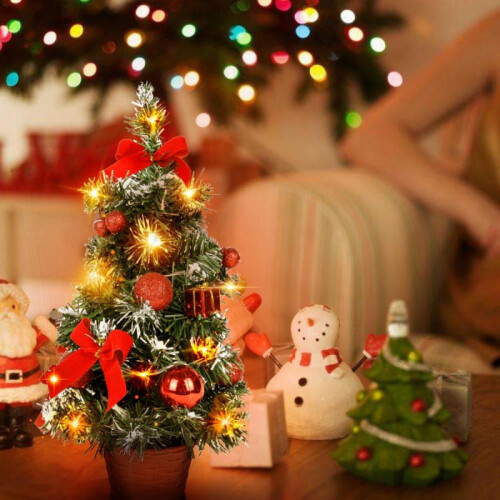 Mini 40cm Pre-Lit Christmas Tree with Ornaments