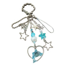 Four Leaf Clovers And Dolphin Beaded Keychain Unique Keyring