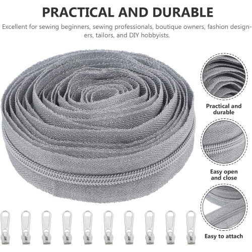 Multi-Function Separating Nylon Zipper Set with Pullers 5# White Silver Tailor Sewing Tools 2