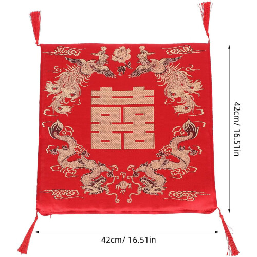 Coussin décoratif Red Square Dragon Phoenix, confortable et portable, en polyester et coton. 1