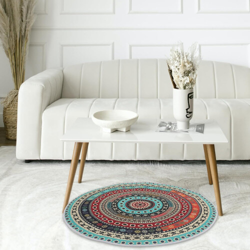 Boho-Teppich, rund, 60 cm, Polyester, waschbar, pflegeleicht, farbenfroher Boho-Teppich 1