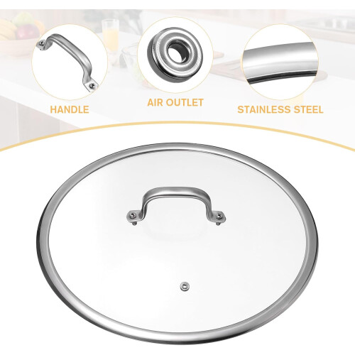 cm Kochtopfdeckel, verdicktes gehärtetes Glas, Edelstahl 1