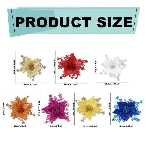 Flor artificial de poinsétia prateada com glitter, 14 cm (5,5 pol.) 2
