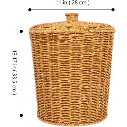 Rustic Waste Basket Cover Plastic Woven Laundry Basket for Bedroom Storage Multipurpose 1