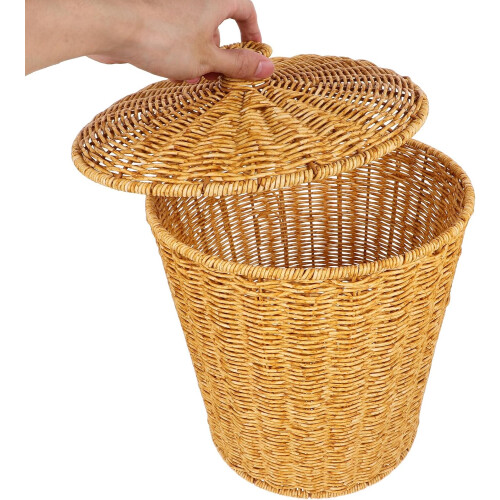 Rustic Waste Basket Cover Plastic Woven Laundry Basket for Bedroom Storage Multipurpose 2