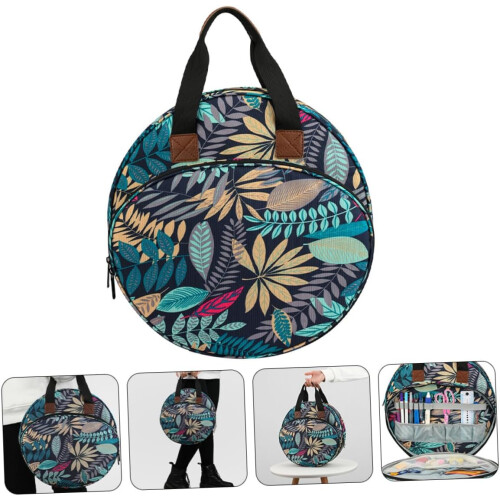 Embroidery Tool Carrying Bag Multi-Pocket Storage, Blue Leaf Pattern Embroidery Kit Handbag 1