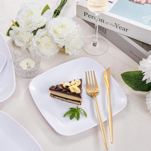 Assiettes carrées jetables en plastique blanc (64 pièces) 2