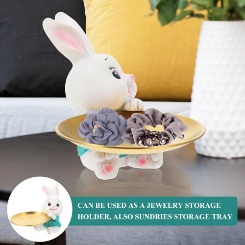 Bunny Statue Sundries Storage Tray Resin Decorative Design Storage Space 2