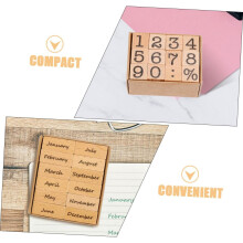 2 Sets Monatszahlenstempel aus Holz mit geometrischen und englischen Monatsmotiven