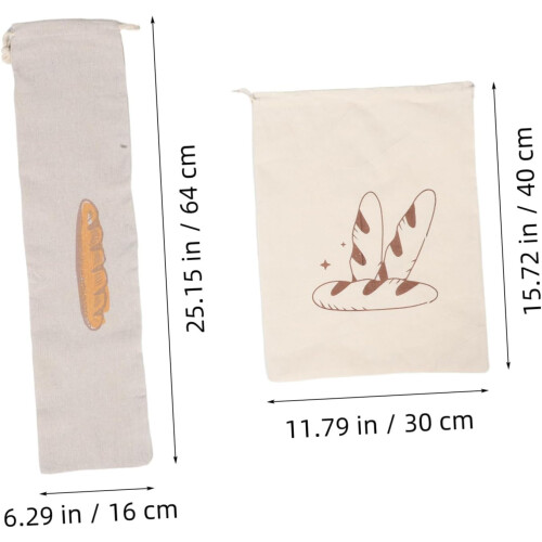 2pcs Linen Bread Bag Reusable Breathable Storage for Homemade Bread Ties Pattern 1