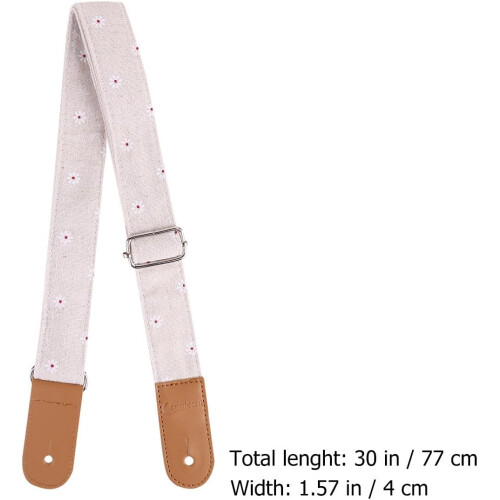 Adjustable Ukulele Strap Cotton Linen with Daisy Pattern, High Performance Leather Shoulder Strap 1