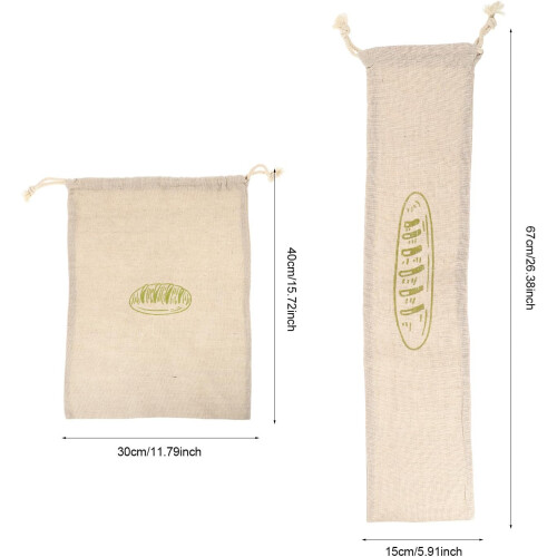 4 Pcs Drawstring Bread Bags Flax Material Compact Delicate Design Green Color Safe 1
