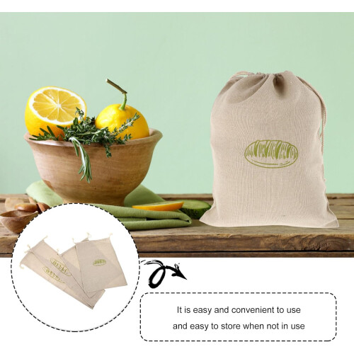 4 Pcs Drawstring Bread Bags Flax Material Compact Delicate Design Green Color Safe 2