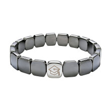 Handmade 2026 Graduation Themed Stretch Beaded Wristband-Silver