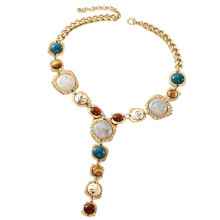 Vintage Y Shaped Pendant Necklace With Geometric Colored-Gold