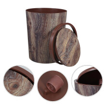 Retro Wood Grain Round Trash Can with Lid Large Capacity Pp Material Firm Easy to Clean Stylish Design