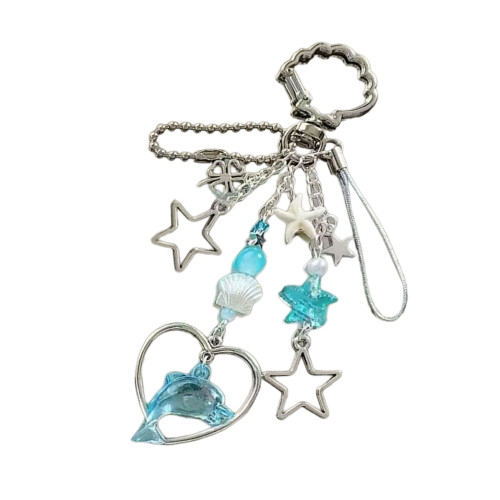 Four Leaf Clovers And Dolphin Beaded Keychain Unique Keyring