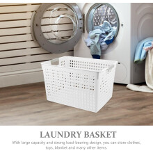 Panier à linge portatif en plastique PP blanc de grande capacité, idéal pour ranger divers articles.