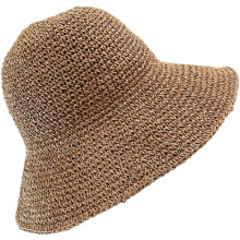 Cappello da sole da donna in paglia color kaki con tesa larga e protezione UV, fiocco, ideale per l'estate in spiaggia.
