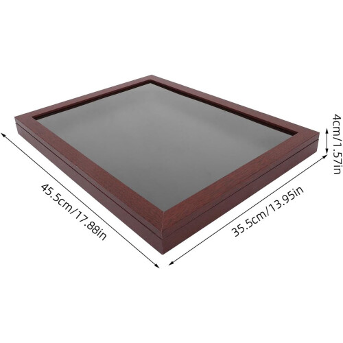 Sports Shirt Display Case with Front Opening Wood Shadow Box, Rectangular Brown Frame 1