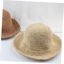 Sombrero de paja color caqui para mujer, ala ancha, con protección UV y lazo, ideal para la playa en verano.